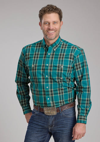 Roper Mens 2246 Real Plaid Teal 100% Cotton Btn L/S Shirt