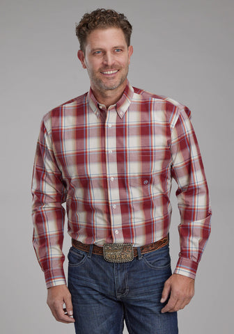Roper Mens 57 Chevy Plaid Red/White 100% Cotton 1 Pkt L/S Shirt