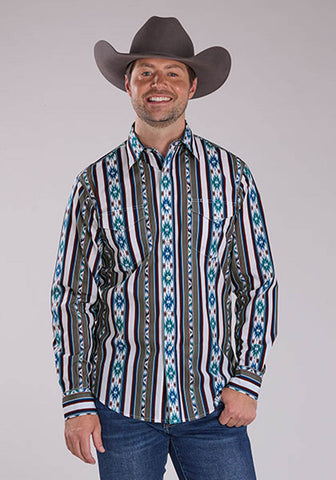 Roper Mens Vertical Retro Stripe Grey 100% Cotton L/S Shirt