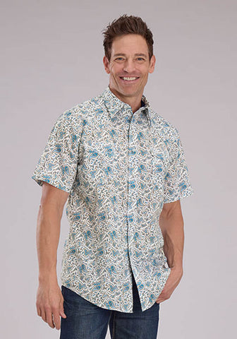 Roper Mens 2463 Vintage Paisley Blue 100% Cotton S/S Shirt