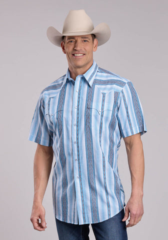 Roper Mens 2832 Yarn Dye Stripe Blue/Light Blue 100% Cotton S/S Shirt