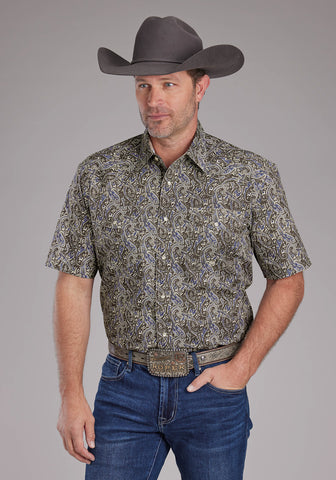 Roper Mens 2383 Paisley Stone 100% Cotton S/S Shirt