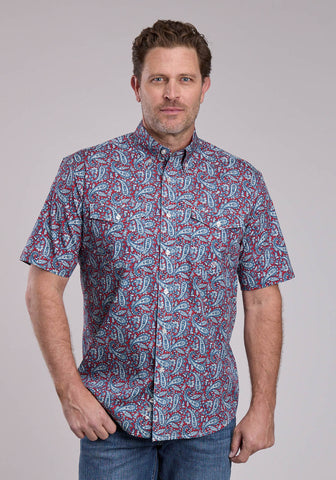 Roper Mens 2880 Bandana Paisley Red/Blue 100% Cotton Btn S/S Shirt