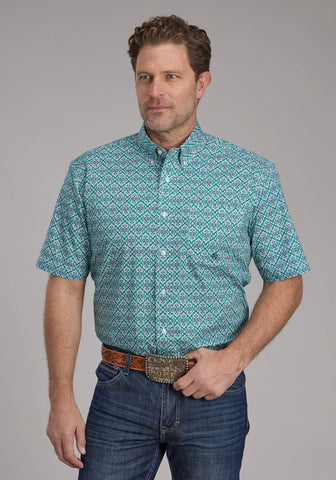 Roper Mens 2380 Jade Medallion Green 100% Cotton 1 Pkt S/S Shirt