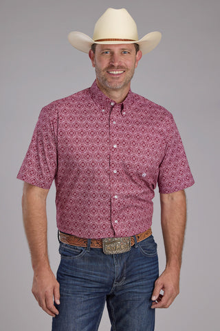 Roper Mens 2386 Medallion Paisley Red Cotton Blend 1 Pkt S/S Shirt