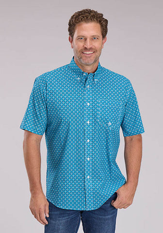 Roper Mens 2503 Bluebird Foulard Blue 100% Cotton 1 Pkt S/S Shirt