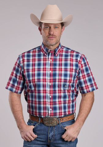 Roper Mens American West Plaid Multi-Color 100% Cotton 1 Pkt S/S Shirt