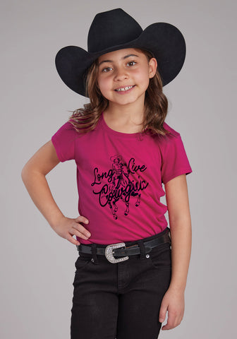 Roper Youth Girls Long Live Cowgirls Pink Poly/Rayon S/S T-Shirt