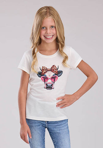 Roper Kids Girls Heart Sunglasses Cow Cream Poly/Rayon S/S T-Shirt