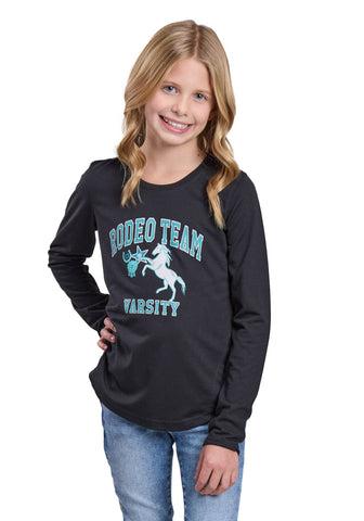 Roper Kids Girls Varsity Rodeo Team Black Poly/Rayon L/S T-Shirt