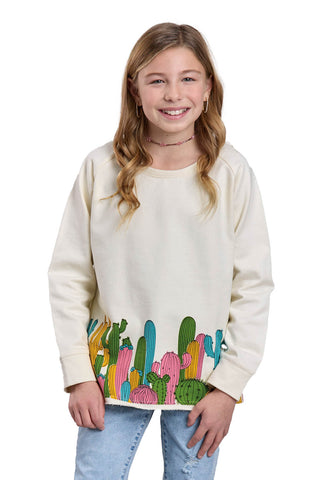 Roper Kids Girls Colorful Cactus Cream 100% Cotton Sweatshirt