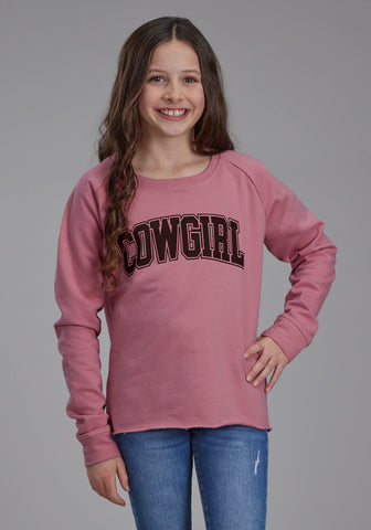 Roper Kids Girls Raw Edge Cowgirl Pink 100% Cotton Sweatshirt