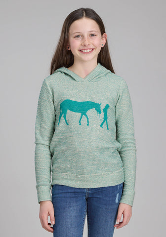 Roper Kids Girls Walking The Horse Aqua/Cream 100% Cotton Hoodie