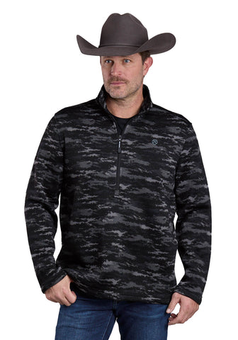 Roper Mens Camo Knit Pullover Black 100% Cotton 1/4 Zip Sweater