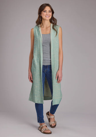 Roper Womens Hooded Sleeveless Aqua/Cream 100% Cotton Cardigan Sweater