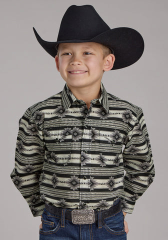 Roper Kids Boys 2182 Santa Fe Aztec Black 100% Cotton L/S Shirt