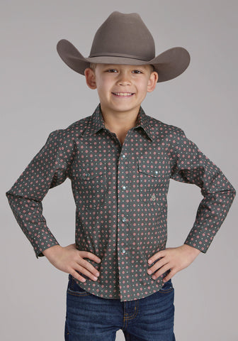 Roper Kids Boys 2243 Garnet Foulard Grey 100% Cotton L/S Shirt