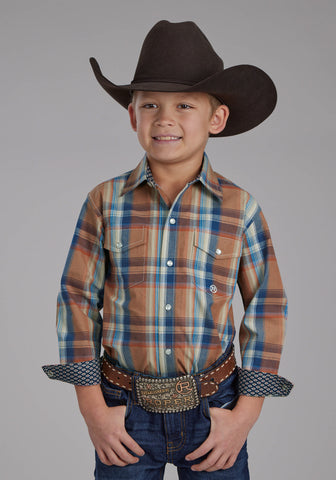 Roper Kids Boys Falling Leaves Plaid Multi-Color 100% Cotton L/S Shirt