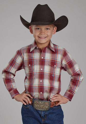 Roper Kids Boys 57 Chevy Plaid Red 100% Cotton L/S Shirt