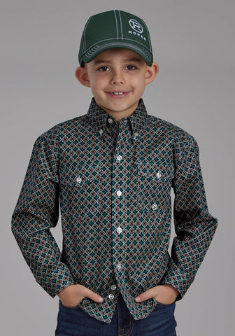 Roper Kids Boys Acorn Foulard Brown 100% Cotton Btn L/S Shirt