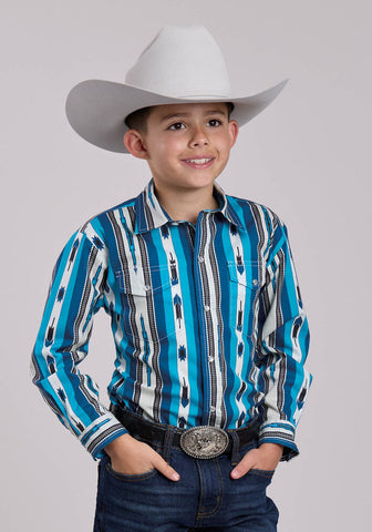 Roper Kids Boys 2843 Deadstock Stripe Blue 100% Cotton L/S Shirt