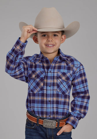 Roper Kids Boys 2205 Unlined Flannel Blue 100% Cotton L/S Shirt