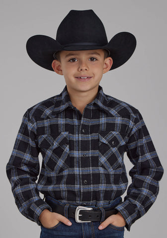 Roper Kids Boys 2205 Unlined Flannel Black 100% Cotton L/S Shirt