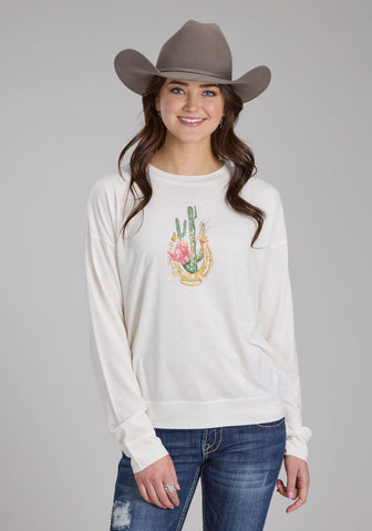 Roper Womens Stunning Cactus Cream Poly/Rayon L/S T-Shirt