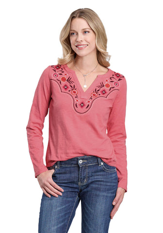 Roper Womens Aztec Floral Yoke Pink 100% Cotton L/S T-Shirt