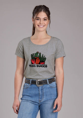 Roper Womens 2448 This Succs Grey Cotton Blend S/S T-Shirt