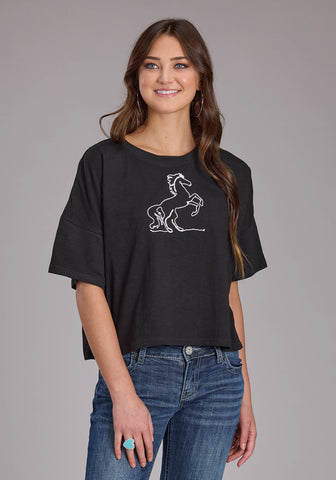 Roper Womens Wild Mustang Black 100% Cotton S/S T-Shirt