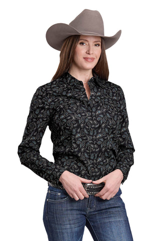 Roper Womens Paisley Stamps Black 100% Cotton L/S Shirt