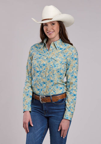 Roper Womens Hibiscus Dreams White 100% Cotton L/S Shirt