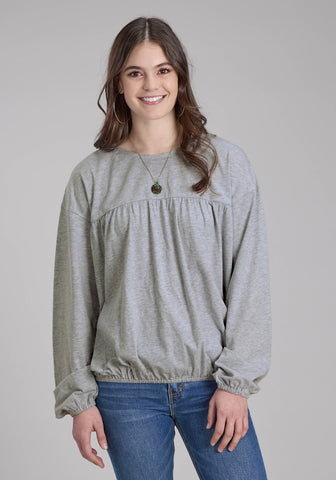 Roper Womens Jersey Knit Grey Cotton Blend L/S Blouse