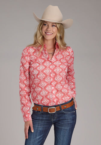 Roper Womens 2423 Ikat Aztec Pink 100% Polyester L/S Blouse