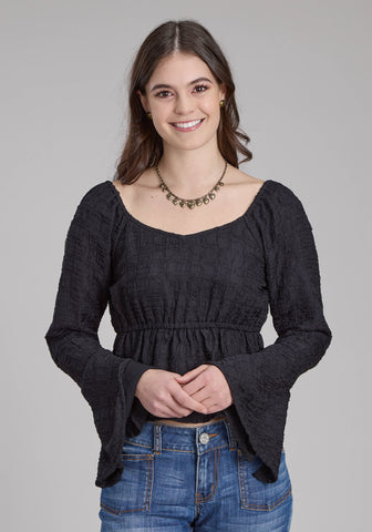 Roper Womens Double Cloth Black 100% Polyester L/S Blouse