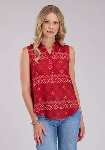 Roper Womens RWB Aztec Red 100% Rayon S/L Blouse