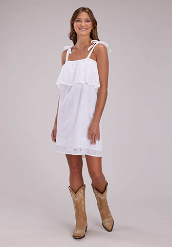 Roper Womens Above Knee Eyelet White 100% Cotton S/L Dress