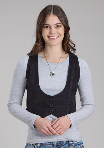 Roper Womens Fitted Mini Corduroy Black 100% Cotton Vest