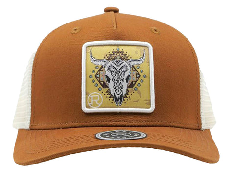 Roper Unisex Longhorn Square Patch Brown/White Cotton Blend Baseball Cap Hat