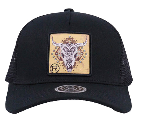 Roper Unisex Longhorn Square Patch Black Cotton Blend Baseball Cap Hat