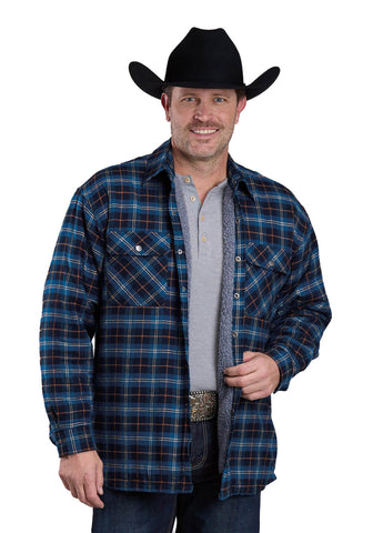 Roper Mens Poly Lined Flannel Shirt Blue/Black 100% Cotton Cotton Jacket