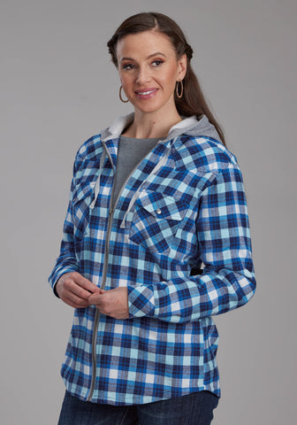 Roper Womens Thermal Lined Flannel Blue/White 100% Cotton Jacket