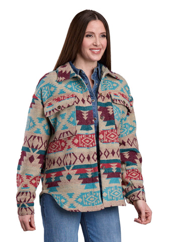 Roper Womens Woven Aztec ShirtJac Multi-Color Polyester Jacket