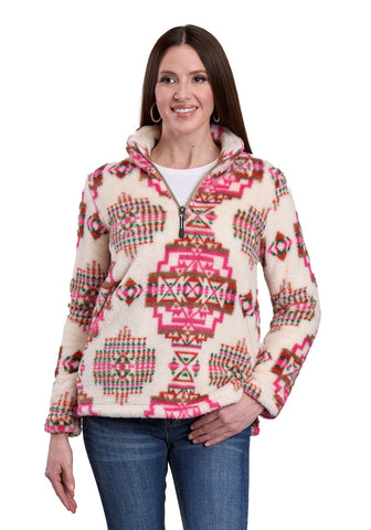 Roper Womens Aztec Polar 1/4 Zip Pink 100% Polyester Fleece Jacket