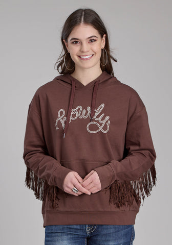 Roper Womens Howdy Fringe Brown 100% Cotton Hoodie
