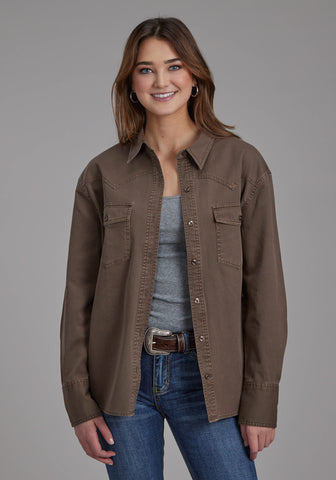 Roper Womens Pigment Dyed Oversized Brown 100% Cotton Jacket