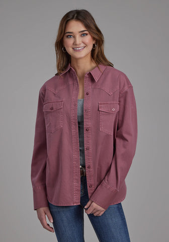 Roper Womens Pigment Dyed Wine 100% Cotton L/S Shirt