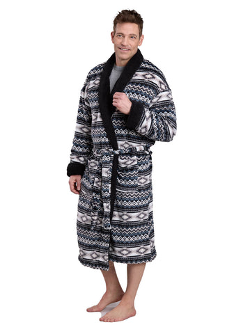 Roper Mens Aztec Fleece Black/White 100% Polyester Bathrobe