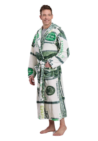 Roper Unisex US Dollar Print Green/White 100% Polyester Bathrobe